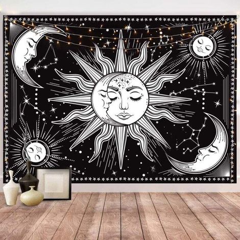 Tapisserie murale mandala bohème, 130 x 150 cm, décoration nature, couvre-lit, décoration d'intérieur, salon, chambre, dortoir (mandala blanc)