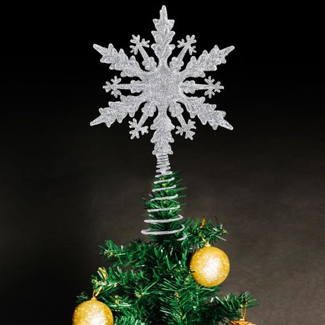 Flocon De Neige Étoile Pointes De Sapin De Noël 13 X 21 Cm Super Brillant Paillettes Noel Décoration Christmas Tree Topper Star Argent