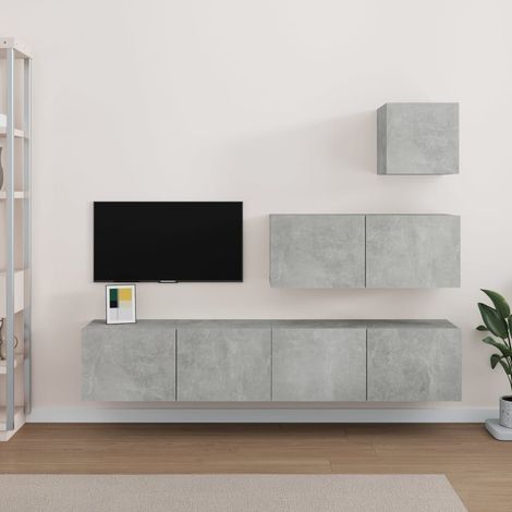 Set de muebles de TV 4 pzas madera contrachapada gris hormigón vidaXL (1/5)
