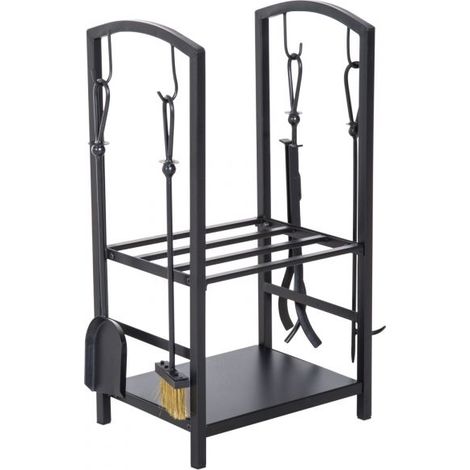 EASYCOMFORT Portalegna Elegante in Metallo Su 2 Livelli Con 4 Utensili da Camino Robusto e di Qualità 40x30x74.5cm Nero