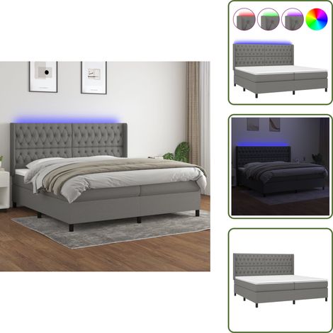 Sommier à lattes de lit matelas LED Gris foncé 200x200 cm Tissu - Sommier Tapissier - Lit Plateforme - Lit Avec Rangement - Tête De Lit Ajustable - Éclairage Led (1/5)