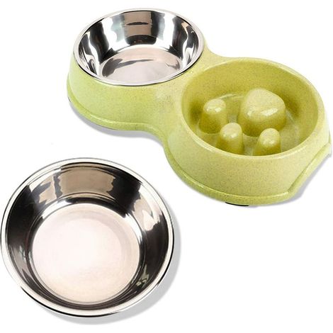 Gamelle anti-gloutonnerie pour chien Gamelle double pour chien Gamelle antidérapante Gamelle à eau，Jaune (1/5)