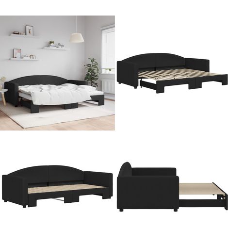 Lit de jour avec gigogne sans matelas noir 90x200 cm - Lit de jour - Canapé gigogne (1/5)