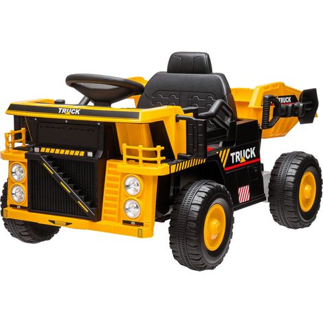 Camion per Bambini 3-5 Anni con Motore 12V, Macchina Elettrica per Bambini con Musica, Fari e Ruote con Sospensioni, Giallo