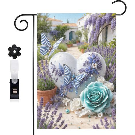 Bannière de cour arche métallique et cœur romantique 30 x 45 cm décoration porche et maison (1/5)