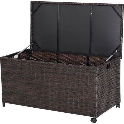 COSTWAY 190L Deck Storage Box Patio Rattan Storage Container-Mix Brown (1/5)