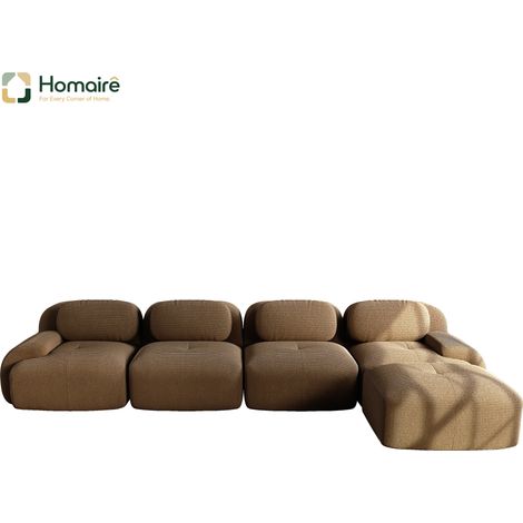 Canapé modulable en velours côtelé marron avec accoudoirs 388 x 178 x 75 cm HOMAIRE (1/4)
