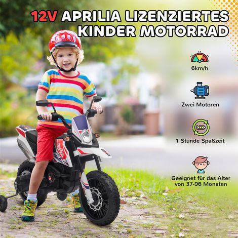 Moto électrique enfant 12V avec roulettes stabilisatrices, phares LED, musique, port USB, véhicule junior pour garçons et filles, blanc (1/5)