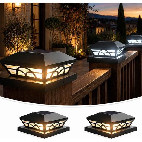 Lot de 2 Lampe Solaire Poteau Bois 9x9, 10x10, 13x13, 14x14 cm (1/5)