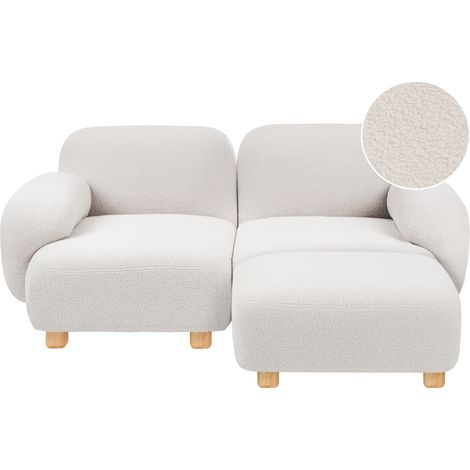 Sofá modular de 2 plazas de bouclé con otomana patas de madera moderno blanco crema Amli