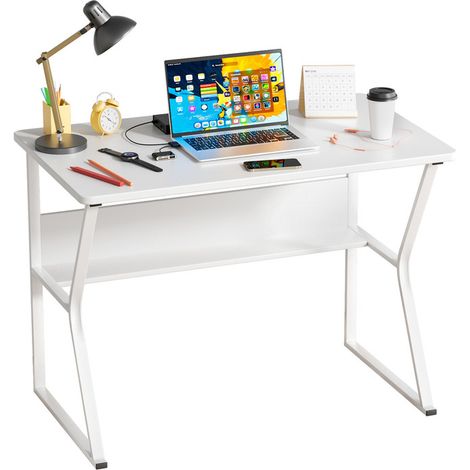 Bureau d'ordinateur - Table de Bureau - FLASIDU - Matériau MDF - Bureau de 40" de long - Facile à assembler - Imperméable et résistant aux rayures - Design moderne - 100x60x74cm - Blanc (1/5)