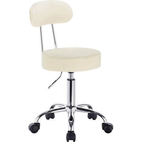 WOLTU 1 X Tabouret de bar pivotant, tabouret de travail à roulettes, chaise de bureau avec dossier, hauteur réglable, Crème (1/4)