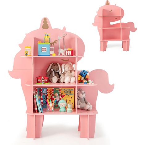 GOPLUS Bibliothèque pour Enfant, Etagères Ouvertes avec Kits Anti-Renversement, Organisateur de Jouets, Meuble de Rangement pour Chambre et Jardin d'enfant, Crèche,(Rose) (1/5)