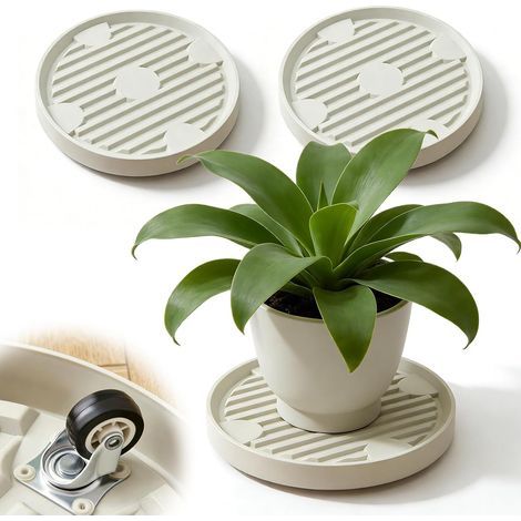 2 Pièces Support de Plante à roulettes Rond 31cm, Plateforme Roulante 360° avec roulettes Invisibles, Charge 75 kg, Plastique Durable pour Pots de Fleurs Intérieur/Extérieur, Blanc Cassé (1/5)