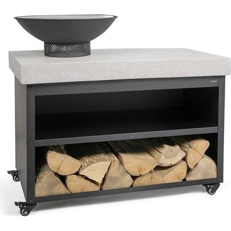 Brasero barbecue sur desserte 97cm – 1 brûleur bois – 4 roues pour déplacement facile – Rangement pratique – Livoo (1/5)