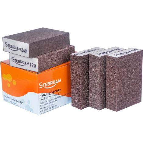 5 éponges de Ponçage,Blocs de Ponçage Grossiers et Fins,Caractéristiques Patins de Ponçage,éponge de Sable,lavables et réutilisables,Lot de Papier abrasif pour métal (Mix Grits) (1/5)