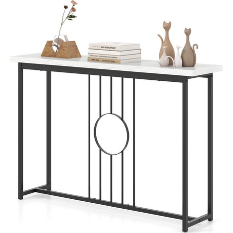 COSTWAY 120CM Console Table Modern Faux Marble Top Entryway Table-Black (1/5)
