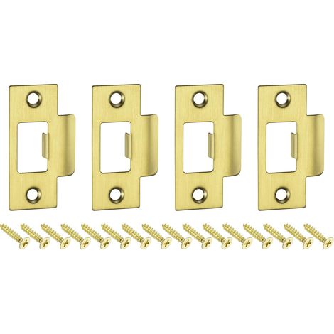 4Pcs Pièce de Rechange pour Plaque de Serrure, 70mm x 40.3mm Plaque de Frappe de Verrou de Pêne Dormant en Acier Inoxydable de Remplacement pour Renforcement de Cadre de Porte, Or (1/5)