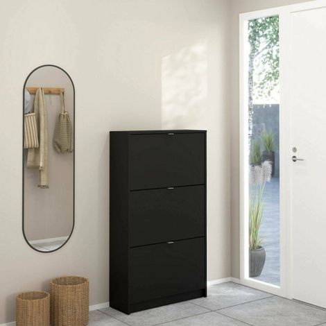 Dmora - Schuhschrank Paris, Schuhregal, Mehrzweck-Eingangsgarderobe, Möbel für Schuhe, 70x24 h124 cm, Schwarz (1/5)