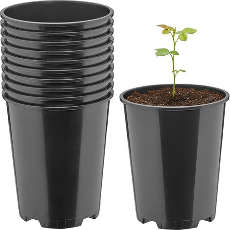 Garronda Blumentopf rund Kunststoff Ø11 x 13,5 cm (1L) 10er Set mit Drainagelöchern Pflanztopf robustes PP Pflanzgefäß für Garten Gewächshaus Balkon Anzucht Innen Außenbereich Schwarz GD-0204