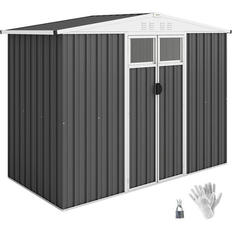 Metall-Gartenhaus, 2,7 m², mit Fenster, Belüftung und abschließbarer Tür, Maße 246 x 117 x 180 cm, Farbe: Grau