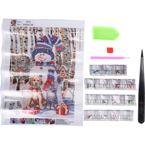 Tableau Diamant à Strass Noël Bonhomme de Neige DIY Déco Murale Maison 40x30cm (1/5)