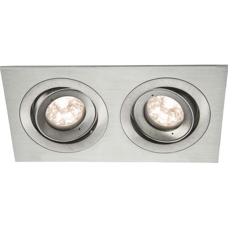 Spot BE BEST DESIGN GU10 rectangle 2 têtes orientable, alu brossé IP65 - EUROPOLE - 246553 (1/4)