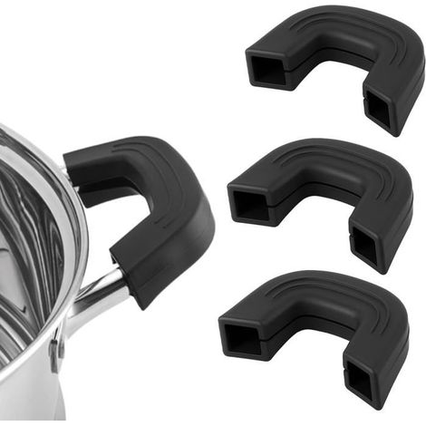 3 Paires Poignées Casserole en Silicone Anti-Brûlure - Support Chaud Isolant, pour Poêles/Casseroles, Protection Cuisine-Noir (1/5)