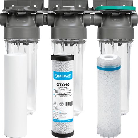 Filtre à eau triple 9' 3/4 + Pack protection complète filtration sous évier - connexion 1'