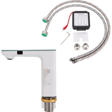 Robinet de lavabo avec indicateur de température d'eau chaude et froide, capteur infrarouge, sans contact, avec tuyaux d'arrivée d'eau de 1/2" et raccords européens de 3/8", idéal pour les maisons et (1/2)