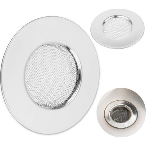 Jeu de 2 Crépine de vidange, Acier inoxydable, Ø 77 mm, Pour évier et baignoire, Profondeur 14 mm (1/5)