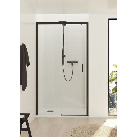 BATHME NOEL-1 Mampara Ducha 1 Fijo+1 Corredera Negro Transparente - Medida: 129-133 cm - ref: BF1N1P130