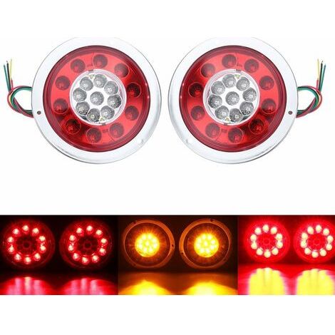 Lot de 2 feux arrière ronds à 19 LED - Ambre rouge - Pour camion, remorque, camion - Clignotant - 10-30 V - Argenté (1/5)