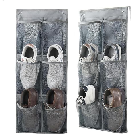 Scarpiera da appendere, organizer per scarpe da porta, organizer per scarpe da armadio, adatto per l'uso dietro le porte e negli armadi, include 6 sacchetti per scarpe, 2 pezzi (1/3)