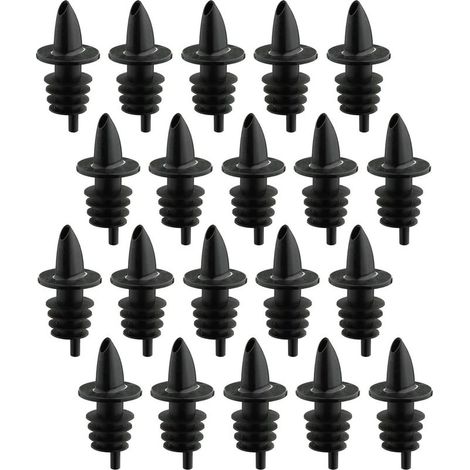 20 Becs Verseurs à Spiritueux/Vinaigre/Huile pour Bouteilles, Doseur avec Tube d'air, Bouchon plastique, Jet-Pour, Noir (1/5)