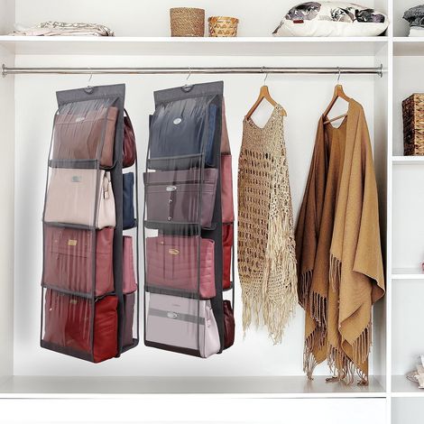 Organizzatore per borse da appendere Winter Shore [Set da 2] - Portaborse pieghevole per pochette e borse a tracolla - Accessorio per vestirsi con 8 scomparti - Plastica trasparente e robusto gancio z (1/4)