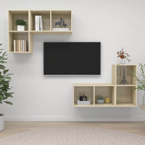 vidaXL Muebles de salón de pared 4 pzas madera ingeniería roble Sonoma (1/5)