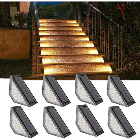 Lampes solaires à Induction pour l'extérieur, 8 pièces, 24led, étanches, pour escaliers, marches, terrasses, clôtures, jardins, blanc chaud (1/5)