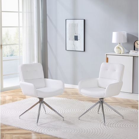 Silla giratoria de PU blanco y metal plateado, 360°, set de 2,55×50×85cm (1/5)