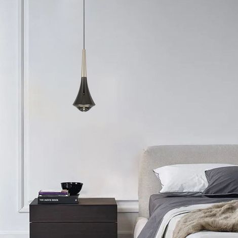 Lampada a sospensione moderna con faretto LED da 7W a binario, retrattile, colore nero perla, regolabile in altezza, luce d'accento verso il basso, 3000K lineare, ideale per sale da pranzo e soffitti  (1/3)