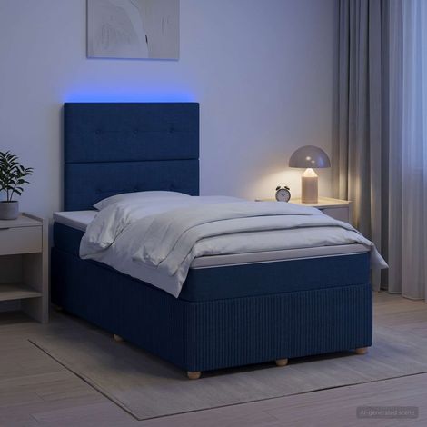 vidaXL Cama de muelles con LED y colchón Azul 120 x 200 cm Tela (1/5)
