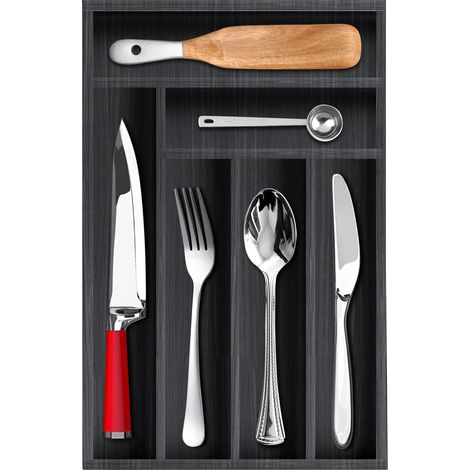 Plateau à ustensiles de cuisine en bois de 37,1 x 24,1 cm - Organiseur de couverts en bambou noir (1/5)