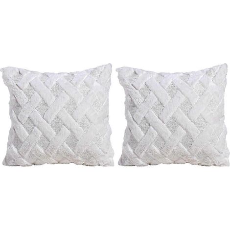 Lot de 2 housses de coussin géométriques courtes en peluche 45 cm (18 pouces) en velours-White