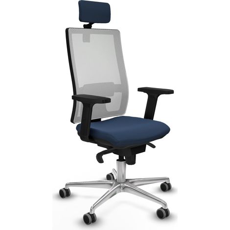 Synchro ottoman maille blanche bleu marine faux cuir Bras en 2D Base en aluminium en 2D Appui-tête en 2D Roulettes caoutchoutées de 65 mm
