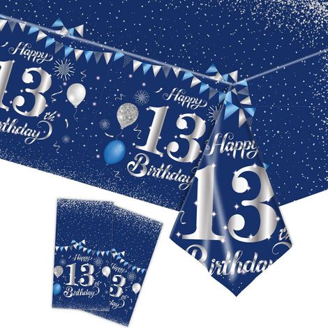 Nappe 13ème anniversaire enfant enfant, Lot de 2 Bleu Marine Argent Nappe jetable 137x274cm
