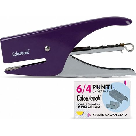 Kit agrafeuse à pince avec 1000 agrafes métalliques 6/4, pour bureau, école, maison, ergonomique, jusqu'à 10 feuilles, couleurs assorties (prune) (1/5)