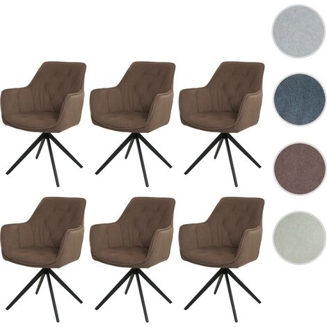 Lot de 6 chaises de salle à manger HWC-L80, chaise de cuisine rembourrée chaise avec accoudoirs, pivotante, métal tissu/texti