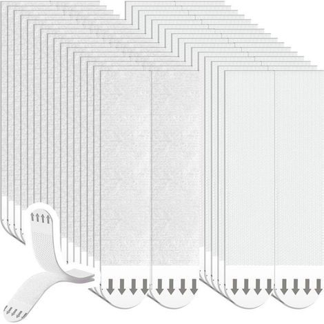Pack of 32 pairs of self-adhesive photo hooks, 93 x 20 mm, white, polyethylene and nylon, removable adhesive strips for posters, photo frames and mirrors, 64 strips (1/5)