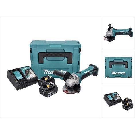 Makita DGA 452 RGJ Akku Winkelschleifer 18 V 115 mm + 2x Akku 6,0 Ah + Ladegerät + Makpac