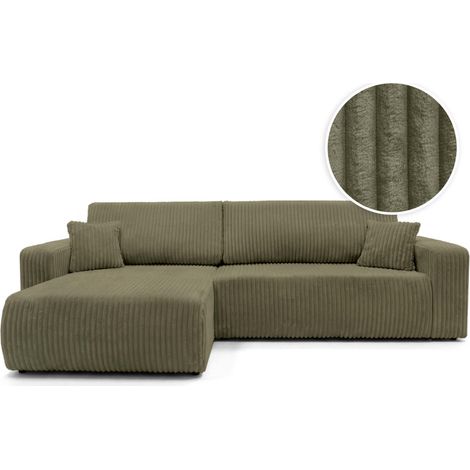Canapé d'angle réversible conv 5p ALYA en velours cotelé épais Vert kaki (1/5)